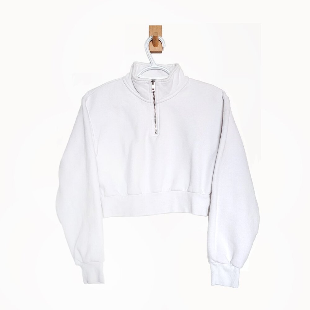 Aritzia TNA Quarter Zip White Cropped Sweater - Size Small